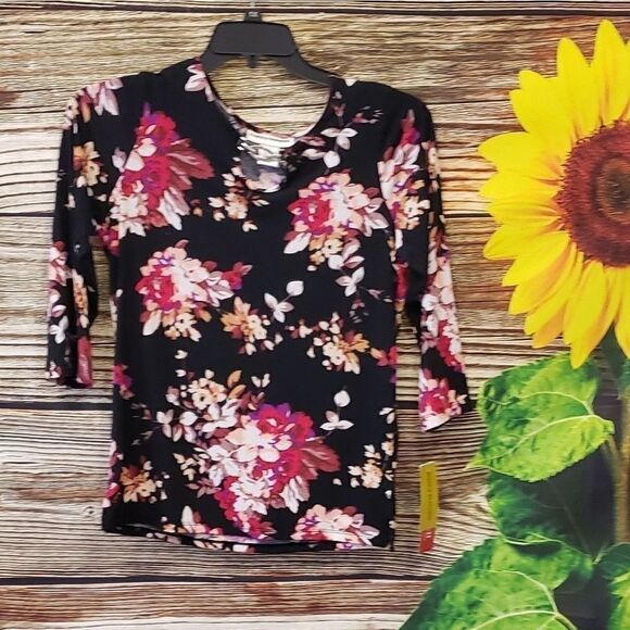 Cathy Daniels black/multicolored floral top NWT - Picture 1 of 7